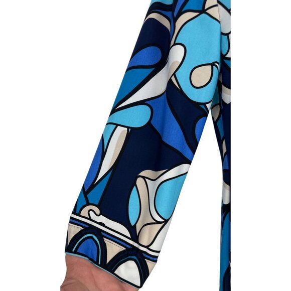 Chicos 3/4 Sleeve Blue Abstract Print Tunic Dress W/ Beaded Neckline Size 0 US S - Picture 3 of 9